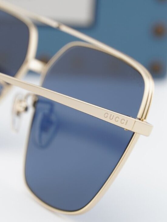 Gucci GG1099SA 002 Aviator Sunglasses - Gold\\Blue main image 4